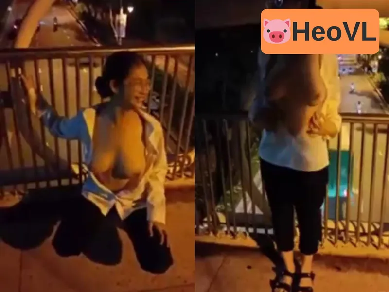 Em kính cận show cặp vú xệ trên cầu